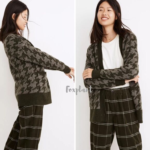 NEW Madewell Allston Double-Button Cardigan Sweater in Houndstooth,  L - Picture 3 of 16